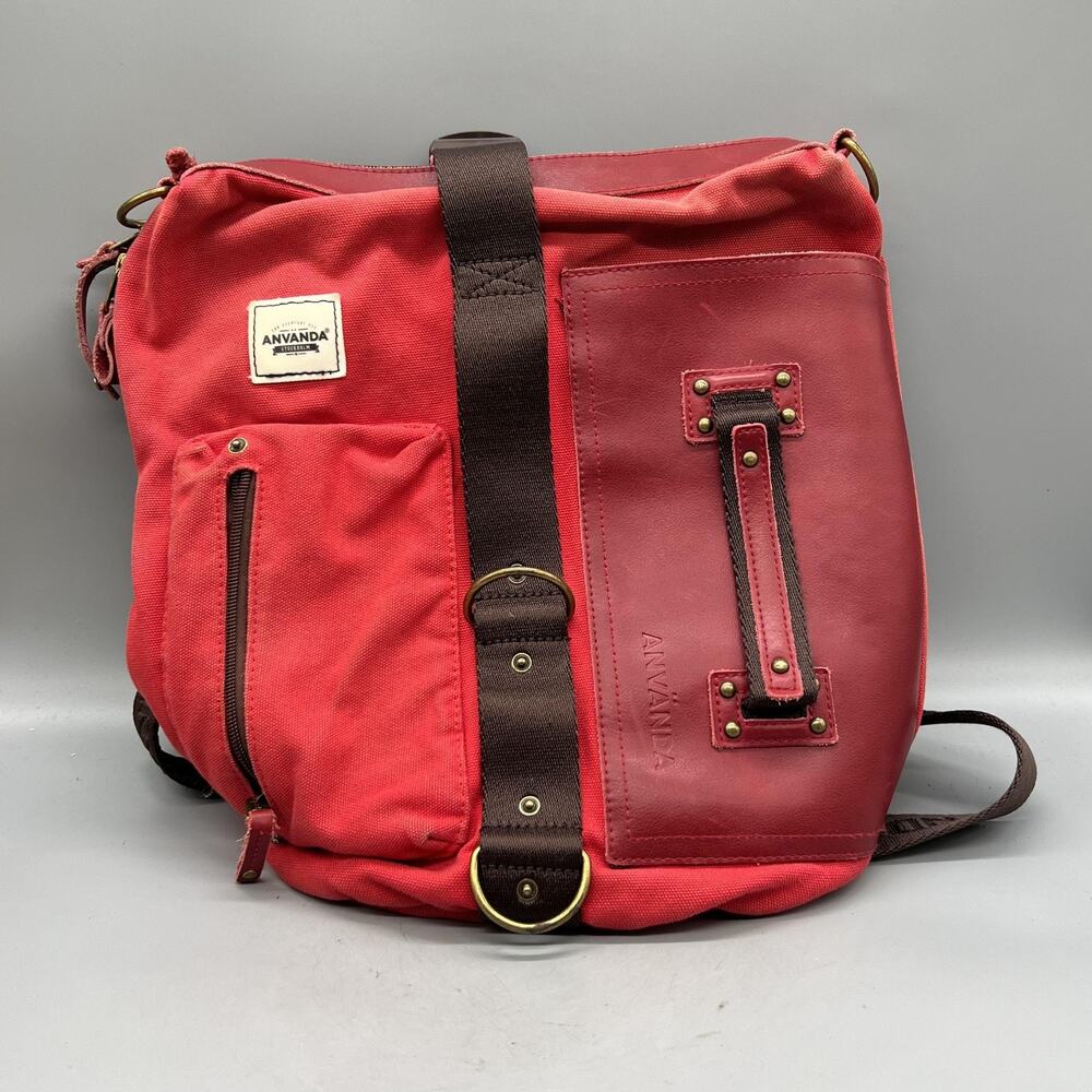 Anvanda Bag Womens Medium Red Canvas Leather Great Freakin Bag Backpack